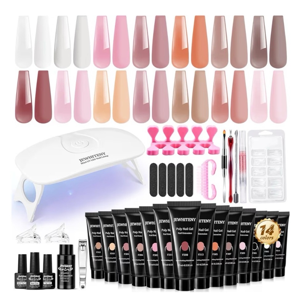 Poly Extension Gel Nail Kit 14 PCS Poly Gel Kit with Slip Solution and Mini Lamp